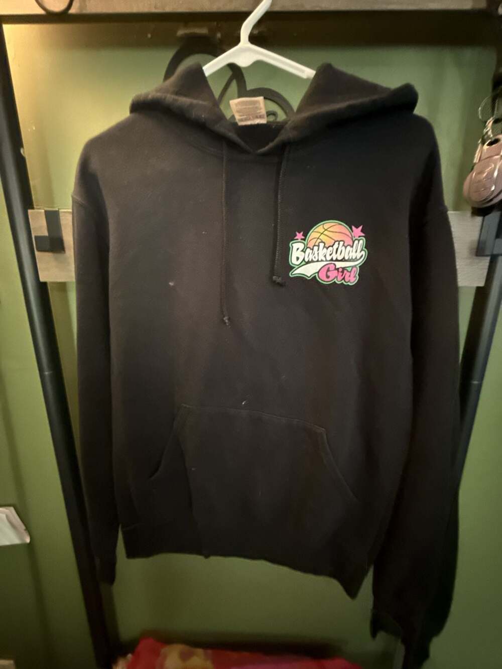 Jerzees Basketball Girl Hoodie Size S Black NuBlend Graphic Pullover